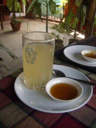 Hot lemon ginger honey water in Kumily, Kerala, India